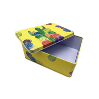 Boîte en métal jaune avec couvercle, motif cactus, rectangulaire, décorative, pour rangement, vente en gros, directement de l'usine, en vrac
