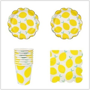 Vaisselle de fête imprimée en couleur, gobelets en papier jetables à l'odeur de citron, assiettes en papier de 7 et 9 pouces, vaisselle de fête - Product Image 1