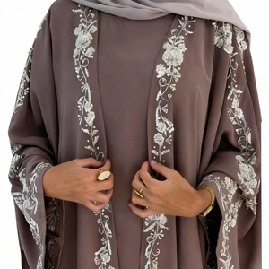 High Quality Luxury <b>Chiffon</b> Embroidered Modest Floor Length <b>Abaya</b> Dress for Women Matching Hijab Handmade Four-Way Stretch for - Product Image 1