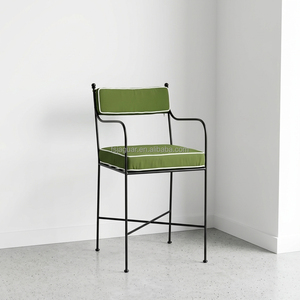 Tabouret de bar en fer forgé fin noir avec coussins <span class=keywords><strong>vert</strong></span> olive à bordure, style vintage, pour comptoir de cuisine, bistrot, bar, extérieur - Product Image 3