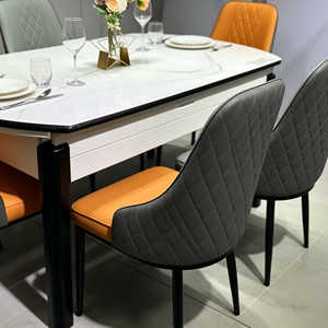 Ensemble de table à manger ovale moderne en marbre avec pieds en métal, capacité de 6 personnes, design stable, meubles pour la maison - Product Image 2