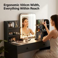 Vente en gros de coiffeuse moderne en bois durable avec miroir LED à éclairage réglable, 5 étagères de rangement et 3 tiroirs, pour chambre à coucher