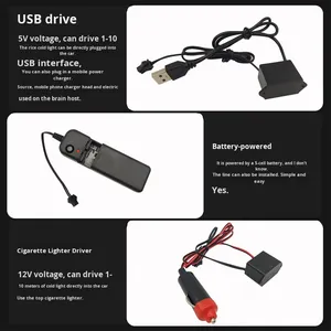 Tira de Luz LED Fría para Auto de 5m y 3m, Lámpara de Ambiente LED de 10 Colores, Línea de Luz Fría Interior para Auto con Adaptador para Encendedor de Cigarrillos - Product Image 2