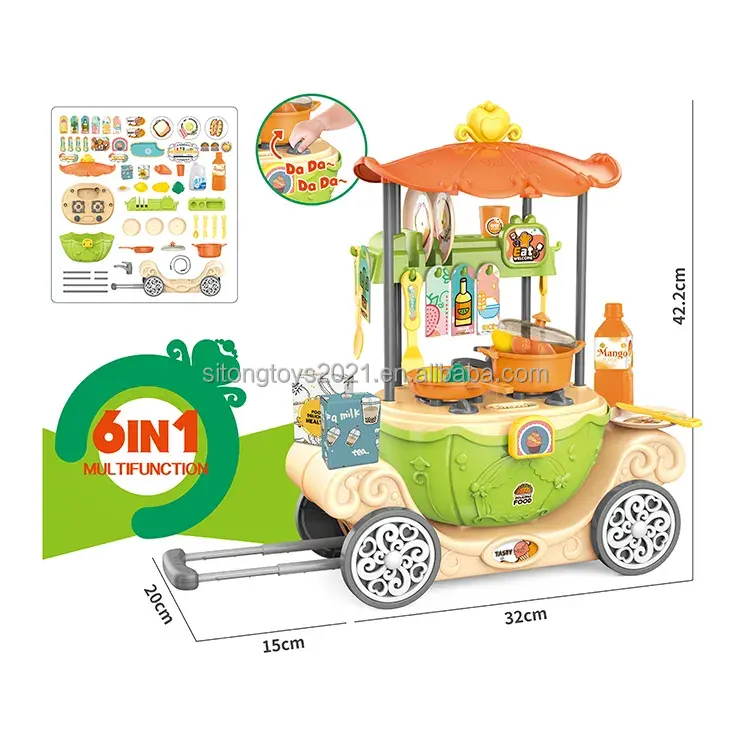 Plastic Kookspeelset Keukenaccessoires Speelgoed 6 In 1 Doen Alsof Speelgoed Met Trolleywagen Voor Kinderen