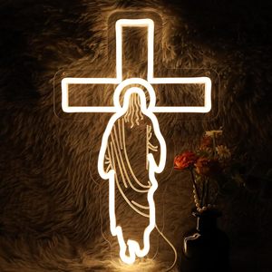 Jesus Letreros Neon LED indoor hanging ambient light church <b>sign</b> wall decoration light entrance indicator light luminous <b>sign</b> - Product Image 6