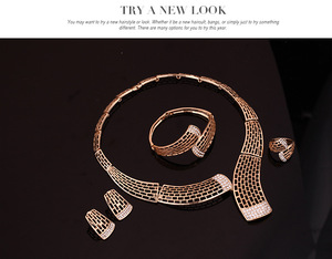 X4134 moda diamantes de imitación oro boda joyería conjunto aleación collar pendientes pulsera y anillo 4 Uds conjunto de joyería al por mayor - Product Image 3