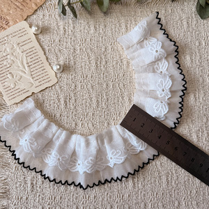 Passamaneria in pizzo naturale arricciato da 5 cm con ricamo floreale, bordo in pizzo <span class=keywords><strong>nero</strong></span>, pizzo decorativo plissettato per abiti - Product Image 2