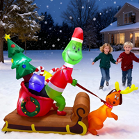 Grinch de Noël gonflable avec chien Max traînant un traîneau, décoration de Noël pour les fêtes de Noël et du Nouvel An, lumière LED