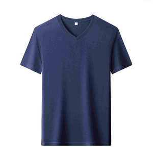 T-shirt décontracté pour homme, col en V, manches courtes, 100 % coton, sans étiquette, 180 g, personnalisable avec logo, vente en gros - Product Image 2