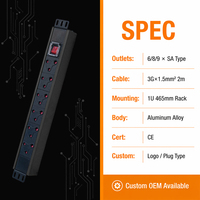 PDU de Sudáfrica con 8 Tomas de Corriente, Protección Contra Sobretensiones y Sobrecargas, PDU de Aluminio para Rack de 19 Pulgadas, Certificado CE, Impresión de Logotipo OEM