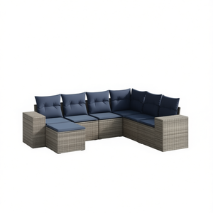 ชุดโซฟาสวนหวายเทียมสีเทาพร้อมเบาะรองนั่ง 8 ที่นั่ง เฟอร์นิเจอร์กลางแจ้ง ดีไซน์ร่วมสมัย - Product Image 1