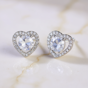 Orecchini a Perno a Forma di Cuore in Rame con Cristalli, Placcati in Oro Bianco, Gioielli Romantici da Matrimonio per Donne, Montatura a Griffe con Strass, Modello E784 - Product Image 2