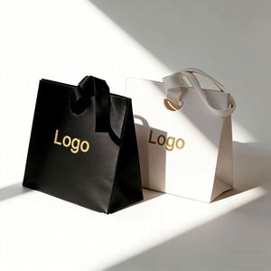 Factory Direct Customizable Gold Logo Paper Shopping <b>Bag</b> With Ribbon Handle Elegant Ideal for Boutique & Jewelry Packaging - Product Image 1