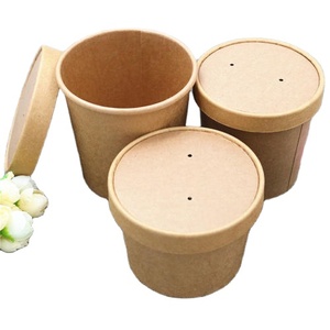 High quality compostable disposable hot soup paper bowls kraft paper soup cup with lid leakproof take out food container