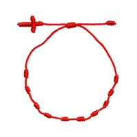 Bracelet en corde noire ethnique à 7 nœuds, fait main, avec croix, en nylon, style chapelet, en gros, en stock, rouge
