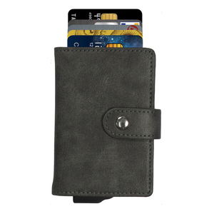 Tarjetero de Aluminio CardHoda, Cartera Corta con Bloqueo RFID de Cuero Genuino, Cierre a Presión Minimalista Unisex, Color Marrón - Product Image 2