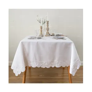 Lace Design Embroidery Macrame Border Custom Table Linen Decor Farmhouse Tablecloth Round Oblong Rectangle
