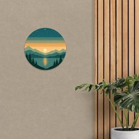 Décoration murale en métal, art de la montagne, du lac et du coucher de soleil, peinture ronde en aluminium, 20 cm (8 pouces), impression UV, plaque métallique pour chambre à coucher et salon