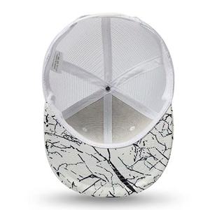 White Geometric Print Mesh Trucker Cap Adjustable Flat Brim Unisex Street Style <b>Hat</b> Spring <b>Summer</b> Casual 6-Panel - Product Image 3
