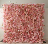 Panneau mural floral 3D fait main en roses de soie roses LEXI de 2,4 m – Faux toile de fond pour mariage et Saint-Valentin