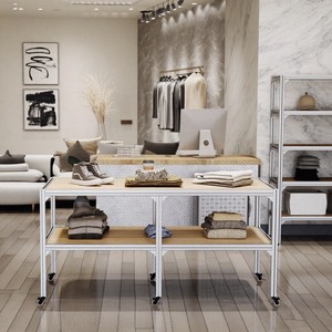 Vitrine d'exposition commerciale, comptoir îlot pour magasin de vêtements, profilé en aluminium moderne, présentoir en panneau marin - Product Image 1