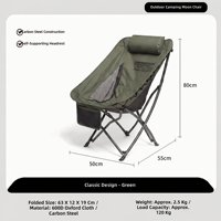 Chaise pliante papillon tactique d'extérieur en acier au carbone, style glamping, dossier haut, portable pour le camping, le pique-nique, la plage et la pêche