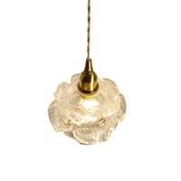 Petite lampe suspendue de chevet de style rose, romantique, de type français, vintage, en cuivre massif, avec abat-jour en verre doré, luminaire de luxe à tête unique pour chambre à coucher