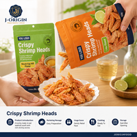 Têtes de crevettes croustillantes prêtes à consommer, collation de fruits de mer 35g, saveur citron vert, wasabi et jaune d'œuf, durée de conservation 8 mois, emballage de détail, vente en gros, OEM, approvisionnement en vrac