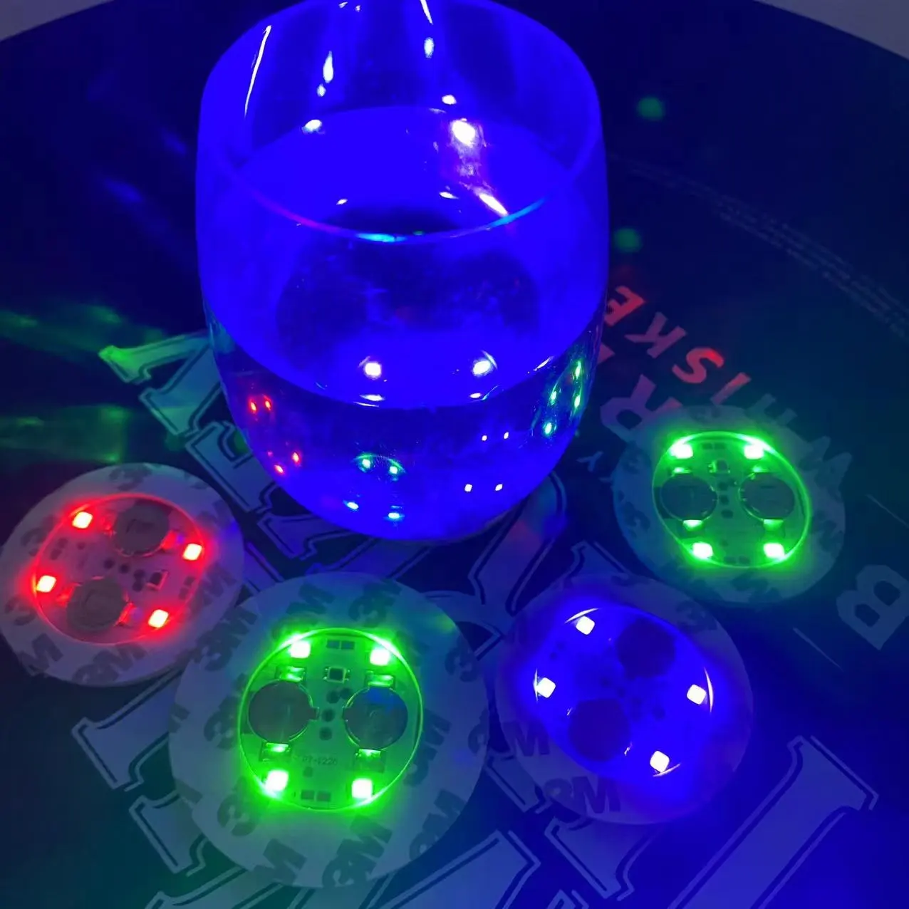 60mm LED şişe işık 3m sticker led ped yanıp sönen led coaster LED şişe etiketi led bardak coaster bardak şişe bar votka