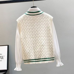 Chaleco Popular para mujer, ropa informal a rayas con bloque de Color para mujer, suéteres sin mangas antiarrugas con cuello en V para mujer - Product Image 5