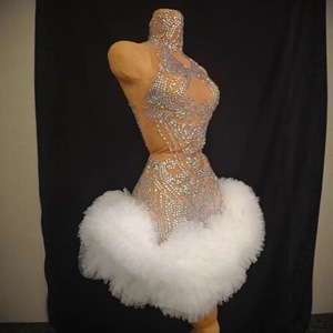 Robe de tulle bouffante moulante de style ballet, entièrement ornée de diamants, pour spectacle de danse latine adulte, 100% polyester - Product Image 4