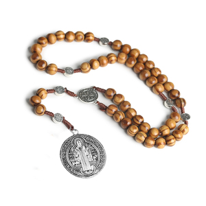 Collana di perline del <span class=keywords><strong>rosario</strong></span> cattolico su misura 8x10mm perline in legno con croce & gesus santo gioielli religiosi e forniture per fare regali - Product Image 4