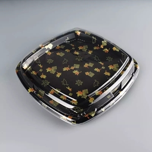 Plastic Sushi Plastic Wholesale Black Golden Round Plastic Trays Take Away Disposable Plastic Box Sushi Takeaway Tray Packaging With Lid