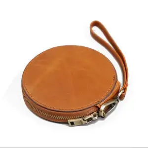 Femmes Vintage Zipper Pocket Money Organizer Wallet PU Leather Bag Round Leather Coin Purse Pouches