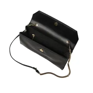 Clásico mini negro elegante de cuero de la señora embrague noche bolsa con correa para el hombro