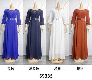 <strong>African</strong> <strong>Bridesmaid</strong> Wedding <strong>Dresses</strong> Autumn New Round Neck Chiffon Long <strong>Dress</strong> Women Elegant Waistband Maxi <strong>Dress</strong> With Belt K0244 - Product Image 4