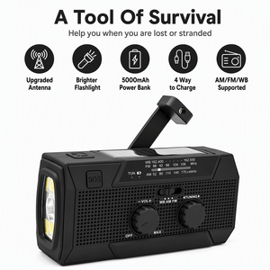Radio solaire à manivelle 5000 mAh avec bandes AM FM WB et lampe de lecture pour kit d'urgence Typhoon et projets - Product Image 4