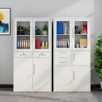 Armoire de classement en acier gris clair à 2 ou 3 tiroirs, avec porte métallique verrouillable et porte vitrée, pour le rangement de bureau