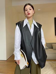 New Arrival Women Genuine Sheep Leather Vest Oversized Long Sleeveless <strong>Waistcoat</strong> Casual Spring Autumn - Product Image 2