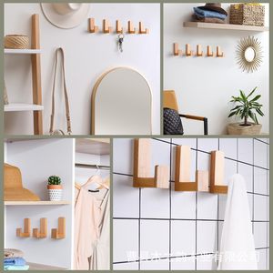 <b>Wooden</b> <b>Coat</b> <b>Hooks</b> Wall Mounted Self Adhesive Rectangle Shape For Entryway Storage Rack - Product Image 4