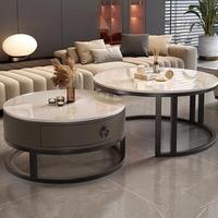 Mesa de Centro Redonda de Mármol, Diseño Moderno y Minimalista de Lujo Ligero para Sala de Estar y Apartamentos Pequeños, Modelo 250627