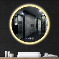 Miroir de Douche Rond Anti-Buée à LED Intelligent, Miroir Mural Tactile Moderne avec Capteur pour Chambre à Coucher