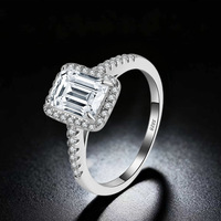 Bague en argent sterling S925 à quatre griffes, émeraude taille radiant en forme de cube de sucre, moissanite 2 carats, bague de mariage, bague diamant moissanite