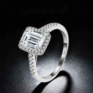 S925 Sterling <strong>Silver</strong> <strong>Ring</strong> Four-claw Sugar Cube <strong>Emerald</strong> Radiant Cut 2CT Moissanite Wedding <strong>Ring</strong> Moissanite Diamond <strong>Ring</strong> - Product Image 3