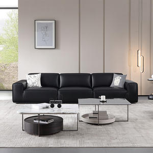 Juego de Sofás Seccionales Reclinables de Tres Plazas de Cuero Genuino de Lujo, Estructura de Madera Sólida, Diseño Moderno para Sala de Estar, Oficina, <span class=keywords><strong>Hotel</strong></span> - Product Image 1