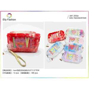 Commercio all'ingrosso colorato Design amore sacchetto per il trucco di grande capacità eco-friendly morbido materiale peluche modello Logo personalizzato - Product Image 1