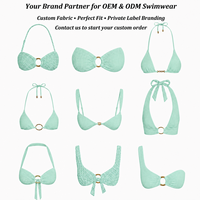 Groothandel op maat gemaakte kant driehoekige bikini gerecycleerde glimmende stof verstelbare strik zeester charme dames badkleding zwempak strand OEM