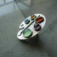 Bague créative multicolore ovale avec plaque de couleur, style bohème, rétro, ouverture réglable
