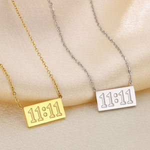 Moda <span class=keywords><strong>1111</strong></span> collar con número de Ángel para mujeres niñas impermeable acero inoxidable 18 chapado en oro Número de la suerte collares grabados - Product Image 1