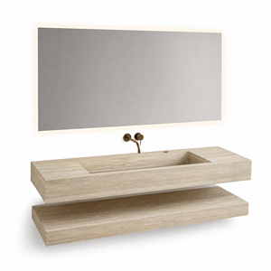Mobile Bagno Moderno di Lusso Sospeso con Lavabo Rettangolare in Pietra Integrato - Product Image 1